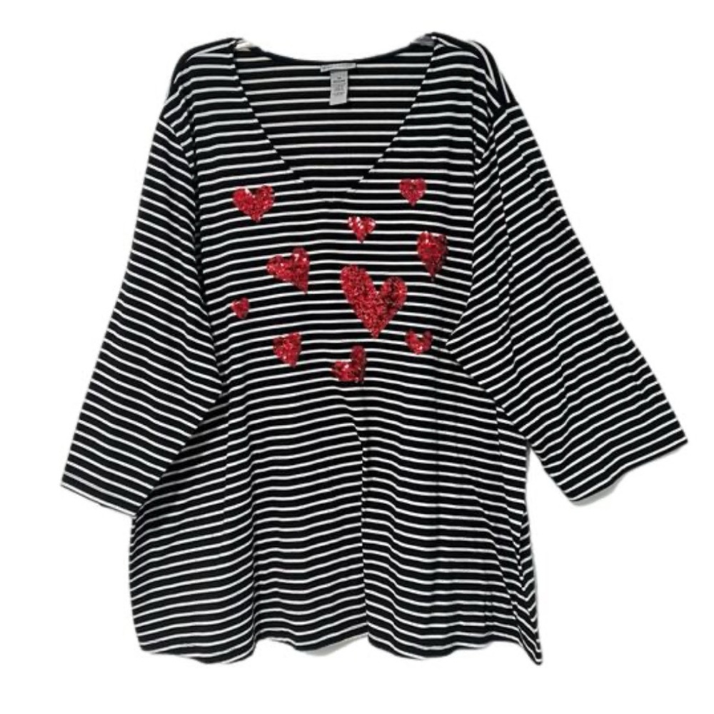 Catherines Monochrome Striped Top with Red Detail
